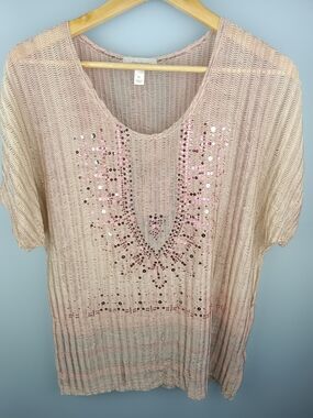 dressbarn Blush Pink Sequin Short Sleeve Knit Top